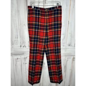 Knockabouts by  Pendleton Women's Virgin Wool Red Plaid Pants Made in USA Sz 14